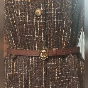Old Money Brown Leather Belt Gold Monogram Buckle Timeless